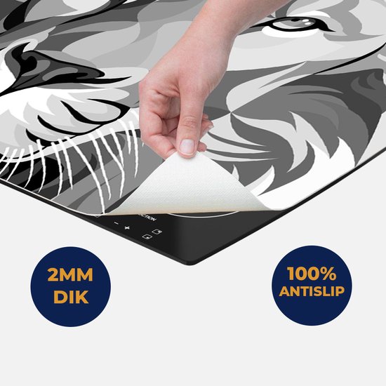 Chefcare Inductie Beschermer Gekleurde Leeuw - Leeuwenkop - Abstract - Zwart Wit - 91,6x52,7 cm - Afdekplaat Inductie - Kookplaat Beschermer - Inductie Mat