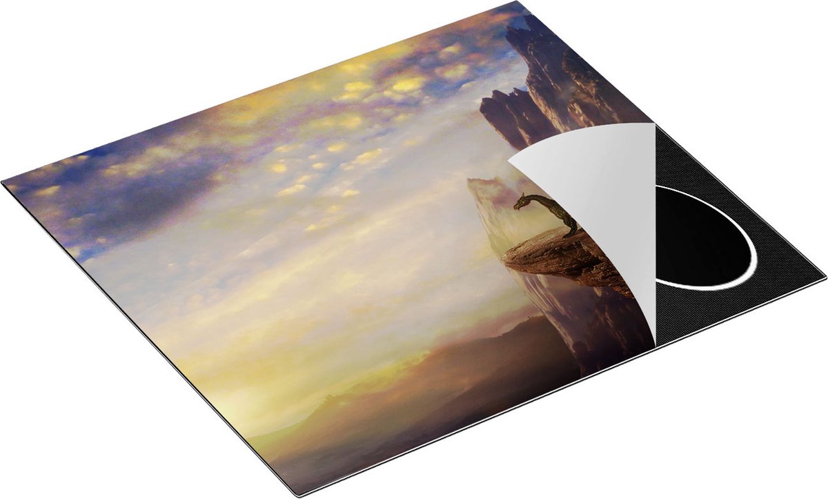 Chefcare Inductie Beschermer Draak op een Rots bij Zonsondergang - 60x52 cm - Afdekplaat Inductie - Kookplaat Beschermer - Inductie Mat