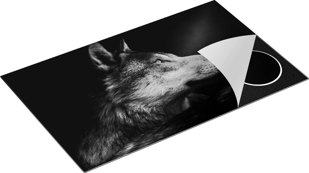 Chefcare Inductie Beschermer Wolvenkop met een Zonnestraal - Wolf - Zwart Wit - 85x50 cm - Afdekplaat Inductie - Kookplaat Beschermer - Inductie Mat
