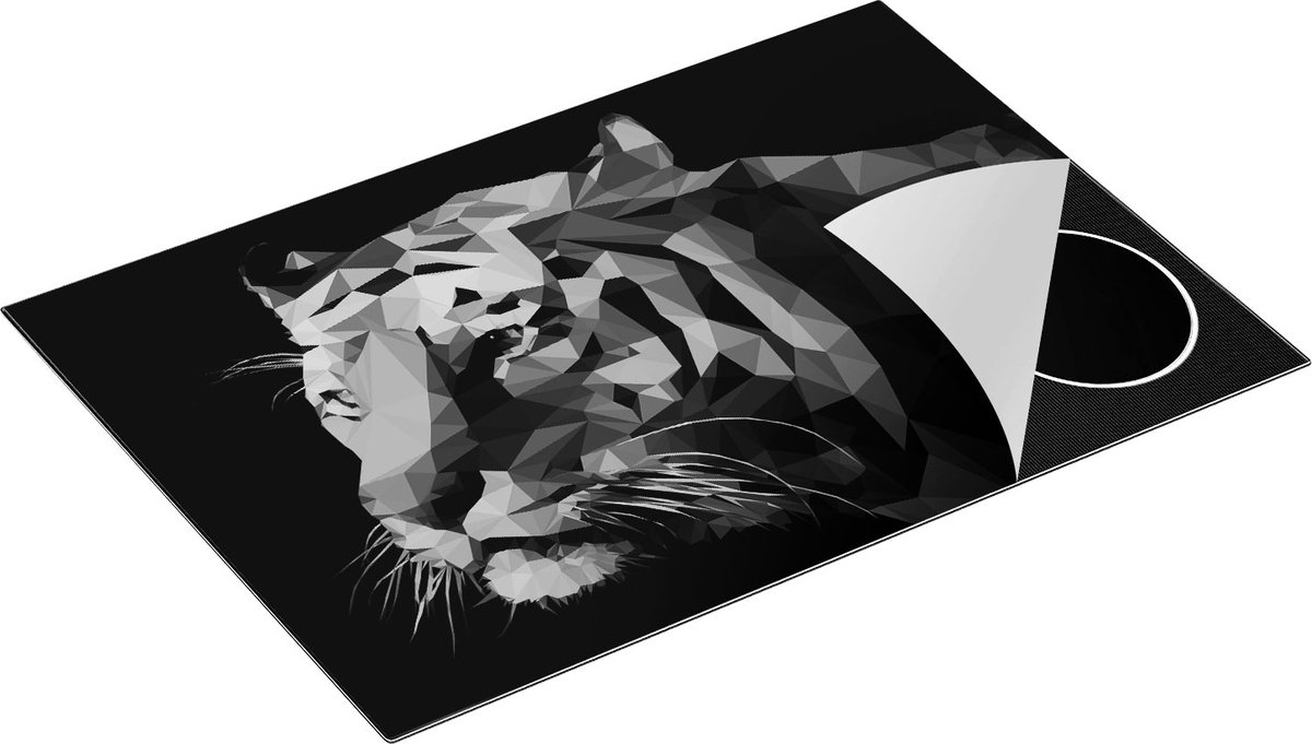 Chefcare Inductie Beschermer Tijger Illustratie van Origami - Abstract - Zwart Wit - 75x52 cm - Afdekplaat Inductie - Kookplaat Beschermer - Inductie Mat