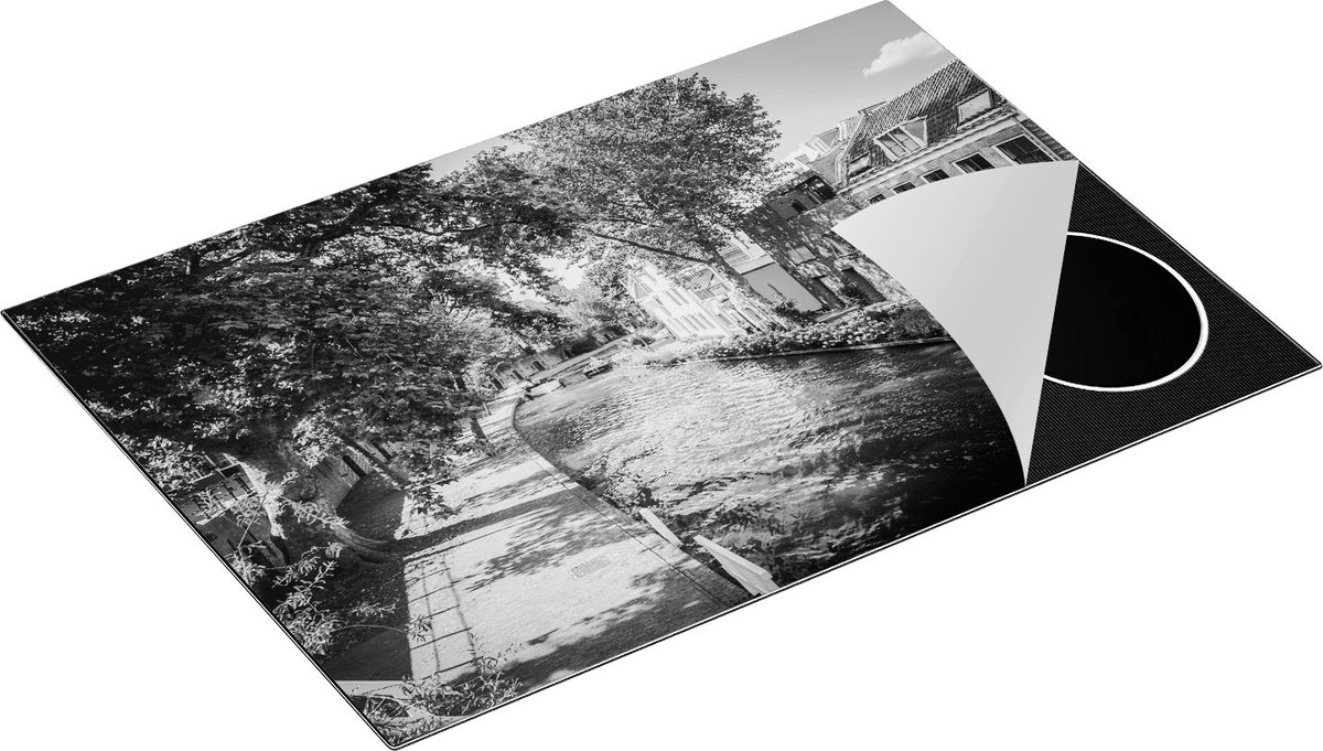Chefcare Inductie Beschermer Oudegracht in Utrecht - Zwart Wit - 75x55 cm - Afdekplaat Inductie - Kookplaat Beschermer - Inductie Mat