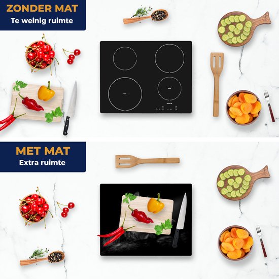 Chefcare Inductie Beschermer Wolvenkop met een Zonnestraal - Wolf - Zwart Wit - 65x55 cm - Afdekplaat Inductie - Kookplaat Beschermer - Inductie Mat