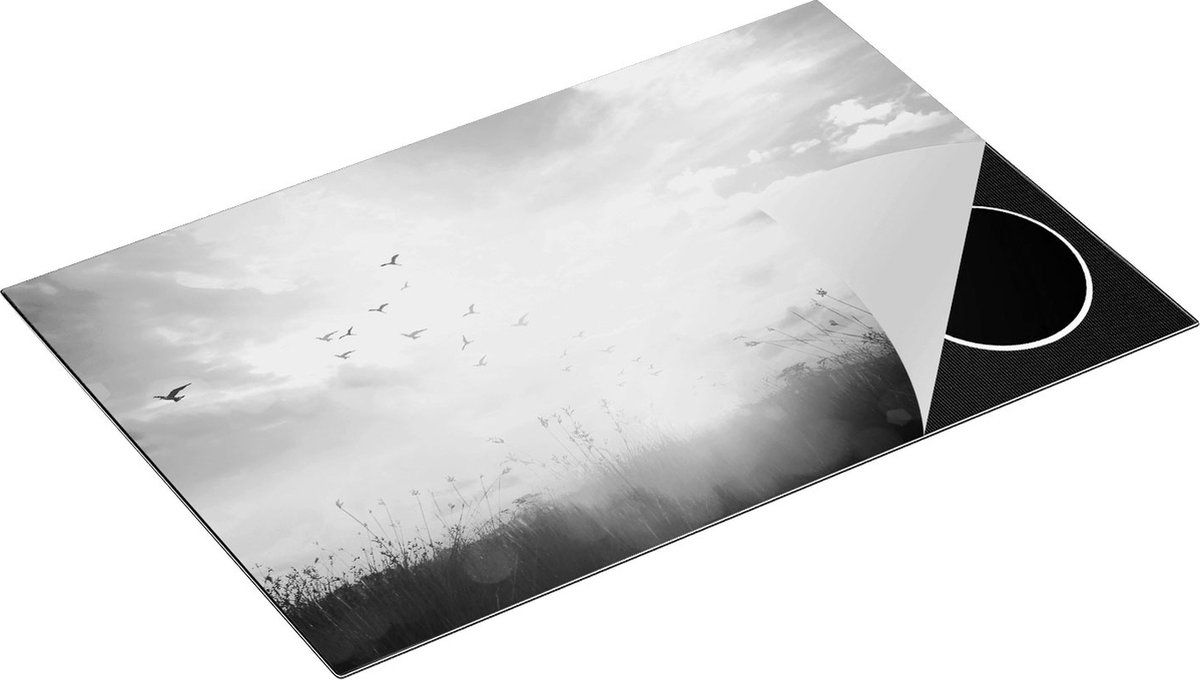 Chefcare Inductie Beschermer Silhouet Vogels tijdens Zonsopkomst - Zwart Wit - 80x55 cm - Afdekplaat Inductie - Kookplaat Beschermer - Inductie Mat