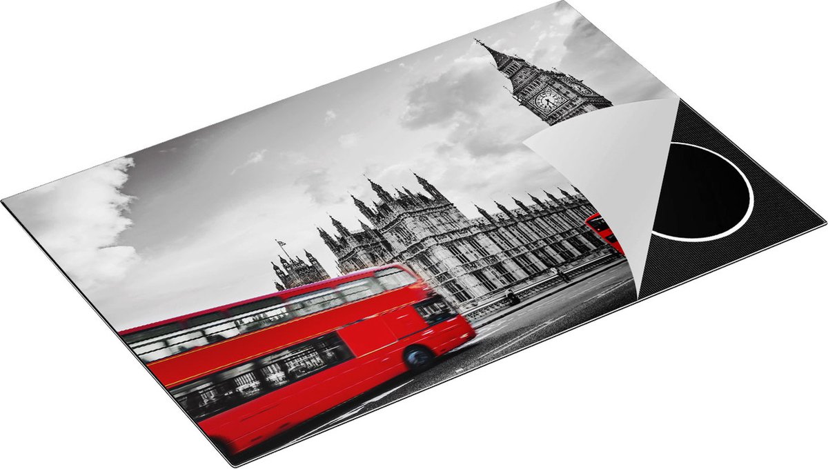 Chefcare Inductie Beschermer Rode Bussen in Londen - Retro - 83x51,5 cm - Afdekplaat Inductie - Kookplaat Beschermer - Inductie Mat
