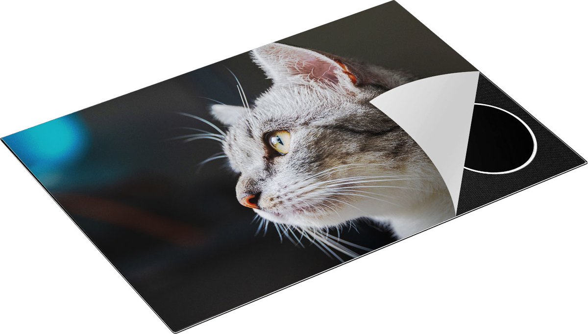 Chefcare Inductie Beschermer Kat met Gele Ogen van Dichtbij - 77x51 cm - Afdekplaat Inductie - Kookplaat Beschermer - Inductie Mat