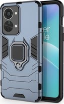 Mobigear Armor Ring Telefoonhoesje geschikt voor OnePlus Nord 2T 5G Hoesje Hardcase Backcover Shockproof met Ringhouder - Blauw