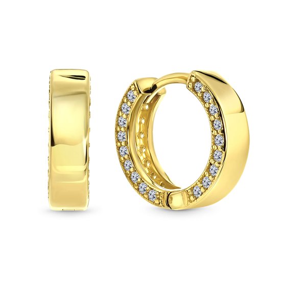 Juwelier Emo - 14 Karaat Geelgouden oorringen met Zirkonia stenen zijkant – 18mm