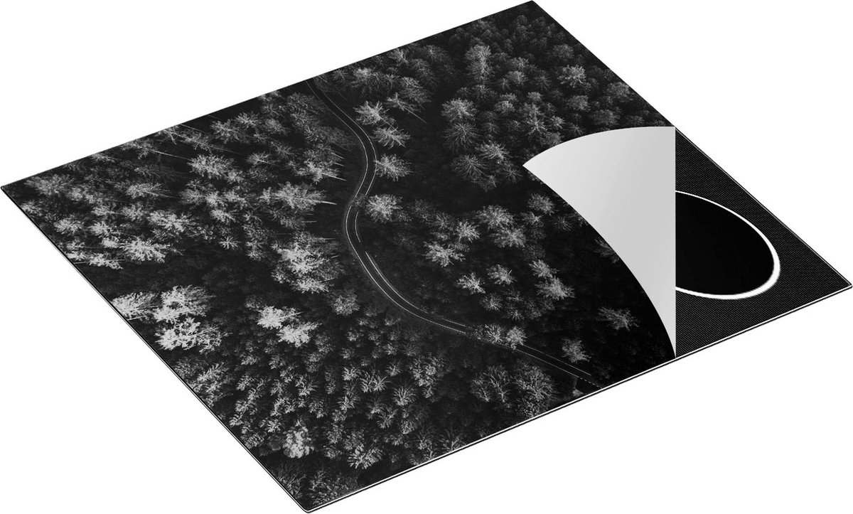 Chefcare Inductie Beschermer Weg Door Bos met Bomen - Bovenaanzicht - Zwart Wit - 60x50 cm - Afdekplaat Inductie - Kookplaat Beschermer - Inductie Mat