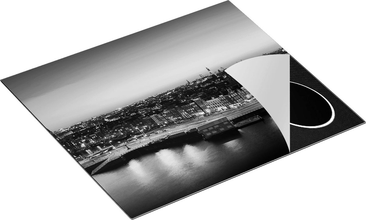 Chefcare Inductie Beschermer Amsterdam Centrum in de Nacht - Zwart Wit - 60x52 cm - Afdekplaat Inductie - Kookplaat Beschermer - Inductie Mat