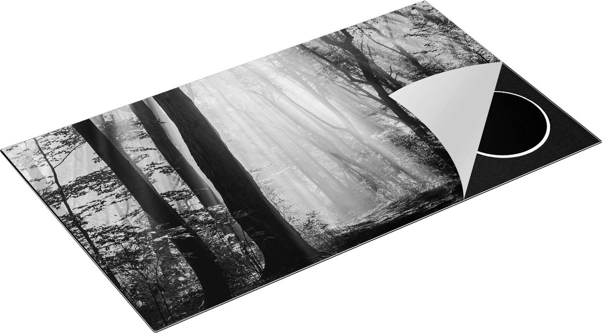 Chefcare Inductie Beschermer Bos met Bomen en Zonneschijn - Zwart Wit - 90x50 cm - Afdekplaat Inductie - Kookplaat Beschermer - Inductie Mat