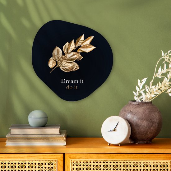 Organische wanddecoratie 40x40 cm - Organisch schilderij Bladeren - Quotes - Black en gold - Muurdecoratie woonkamer - Kamer decoratie - Schilderijen - Muurcirkel aesthetic