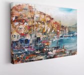 Haven op het eiland Lesbos, digitaal schilderen - Modern Art Canvas - 357415826 - 115*75 Horizontal