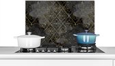 Spatscherm keuken 60x40 cm - Kookplaat achterwand Marmer - Zwart - Goud - Geometrie - Muurbeschermer - Spatwand fornuis - Hoogwaardig aluminium