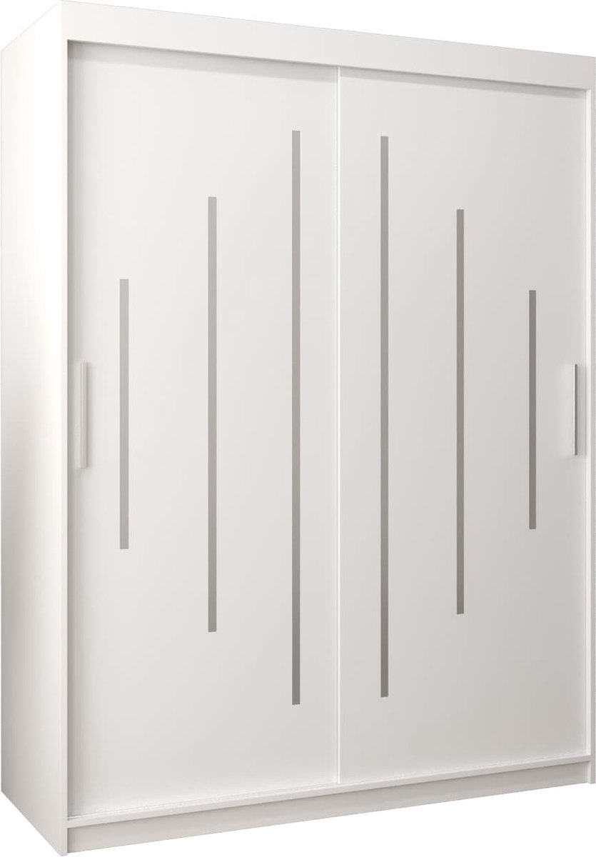 InspireME Kledingkast met 2 schuifdeuren, Modern-stijl, Een kledingkast met planken (BxHxD): 150x200x62 - MALTESE 150 Wit Mat met 2 lades