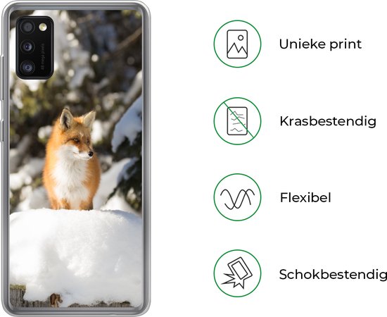 Telefoonhoesje Geschikt voor Samsung Galaxy A41 hoesje - Vos - Sneeuw - Boom - Siliconen Telefoonhoesje