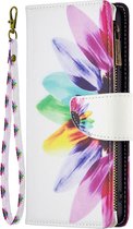 Oppo A57 (5G) / A77 5G - Portemonnee met rits - book-case hoesje - ruimte voor 9 pasjes - wit bloemen