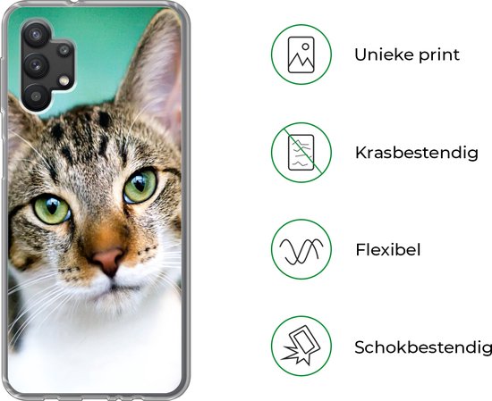 Telefoonhoesje Geschikt voor Samsung Galaxy A32 5G hoesje - Kat - Potret - Ogen - Siliconen Telefoonhoesje Telefoonhoesje