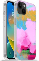 Geschikt voorApple Iphone 14 Plus - Soft case hoesje - Verf - Regenboog - Abstract - Siliconen Telefoonhoesje