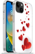 Geschikt voorApple Iphone 14 Plus - Soft case hoesje - Een illustratie van een pad van hartjes - Siliconen Telefoonhoesje