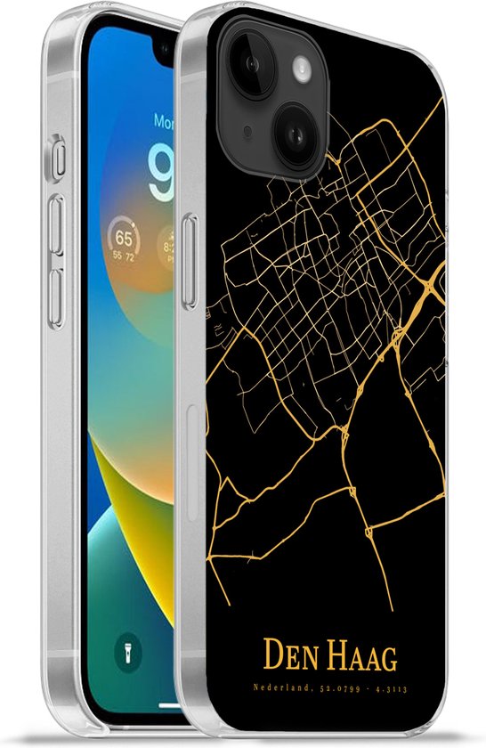 Apple iPhone 14 Plus - Soft case hoesje - Den Haag - Stadskaart - Black and  gold -... | bol.com