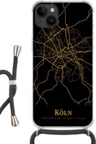 Cordon téléphonique - Chaîne téléphonique - Convient pour Apple iPhone 14 Plus - Étui bandoulière - Köln - Carte - Or - Siliconen - Bandoulière - Étui de téléphone avec cordon