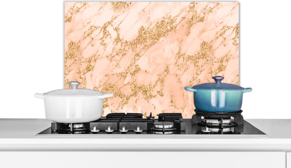 Spatscherm keuken - Glitter - Marmerlook - Goud - Roze - Design - Spatwand - 60x40 cm - Muurbeschermer