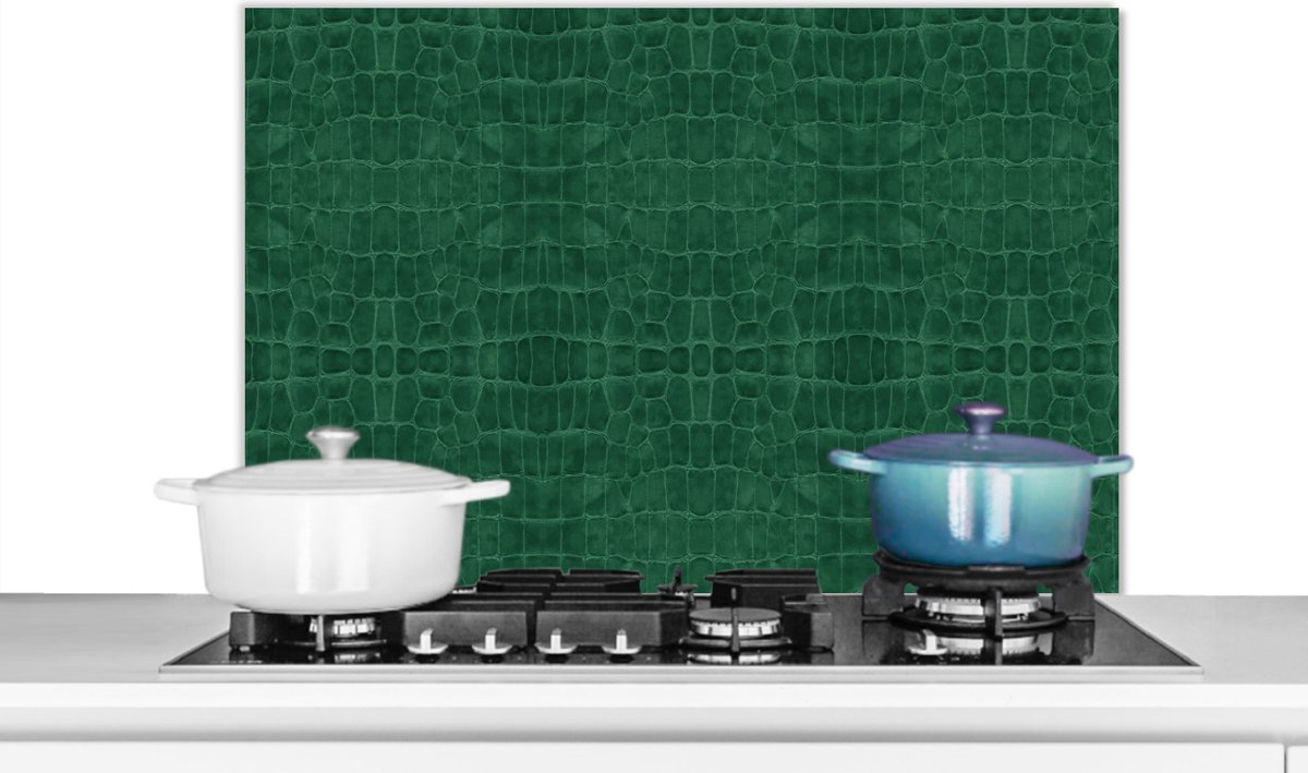 Keuken spatwand - Spatscherm - Leer - Groen - Dierenhuid - Structuur - 80x55 cm - Achterwand