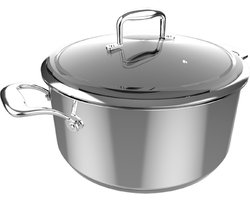 Cecotec Topf Polka Classy 28 Pot Steel. Durchmesser 28 cm, Fassungsvermögen 7,5 l, Edelstahl 18/10, Antihaftbeschichtung, Vernietete Griffe, Glasdeckel, Geeignet für alle Arten von Herden