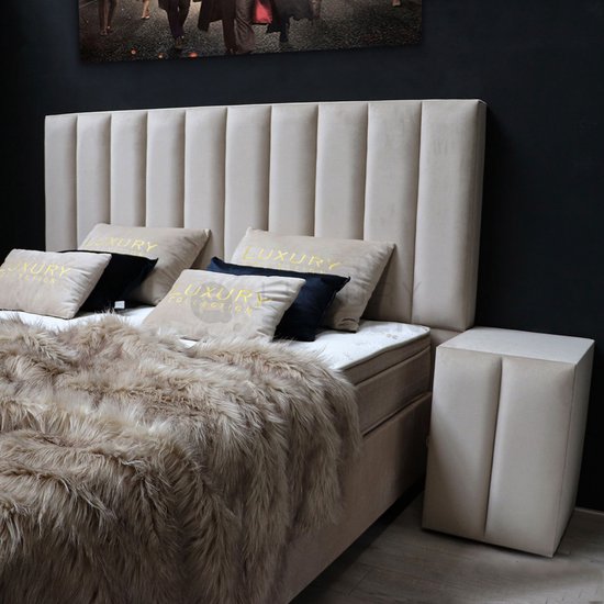 Boxspring bed met opbergruimte - 160x200 cm - opbergbed LEONAR - velvet beige - Eric Kuster stijl