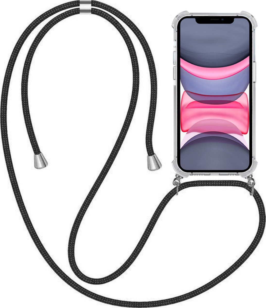 Telefoonhoesje Geschikt voor iPhone 11 met Koord en Stootrand - TPU Backcover Shockproof met Lanyard - Smartphonica geschikt voor iPhone 11