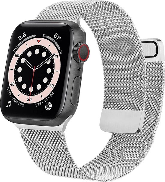 Zilver Bandje geschikt voor Apple Watch Series 1/2/3 42 mm & Series 4/5/6/SE 44 mm & Series 7 45 mm - Milanees Bandje voor Apple Watch 42 / 44 / 45 mm