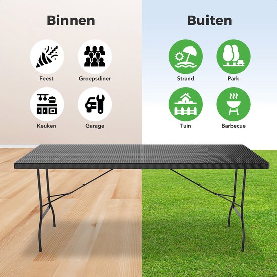 LifeGoods Inklapbare Tafel - 180x75 cm - Campingtafel - Stevige Klaptafel - 6 tot 8 Personen - Vouwtafel voor buiten - Zwart van LifeGoods — afbeelding 3