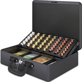 ACROPAQ Geldkistje - Premium, Grot, Geldkist met sleutel, 36 x 27 x 11 cm - Geldkluis met muntsorteerder - Grijs