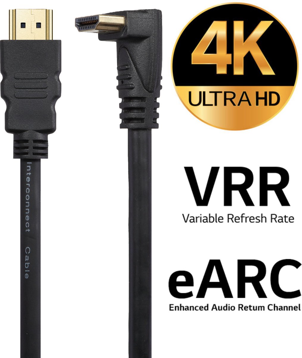 Phreeze HDMI Haaks - HDMI Kabel - 90 Graden Haakse Kabel - 2.0 Versie - 4K Ultra HD - Blu Ray - 60 Hz - 144 Hz - eARC - ARC - Geschikt voor Soundbar - PS5 - Xbox
