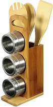 Bamboe Spatelset-Magnetische Kruidenpot-Set Van 3 Stuks-Keukengerei Set-Kruidenpotje