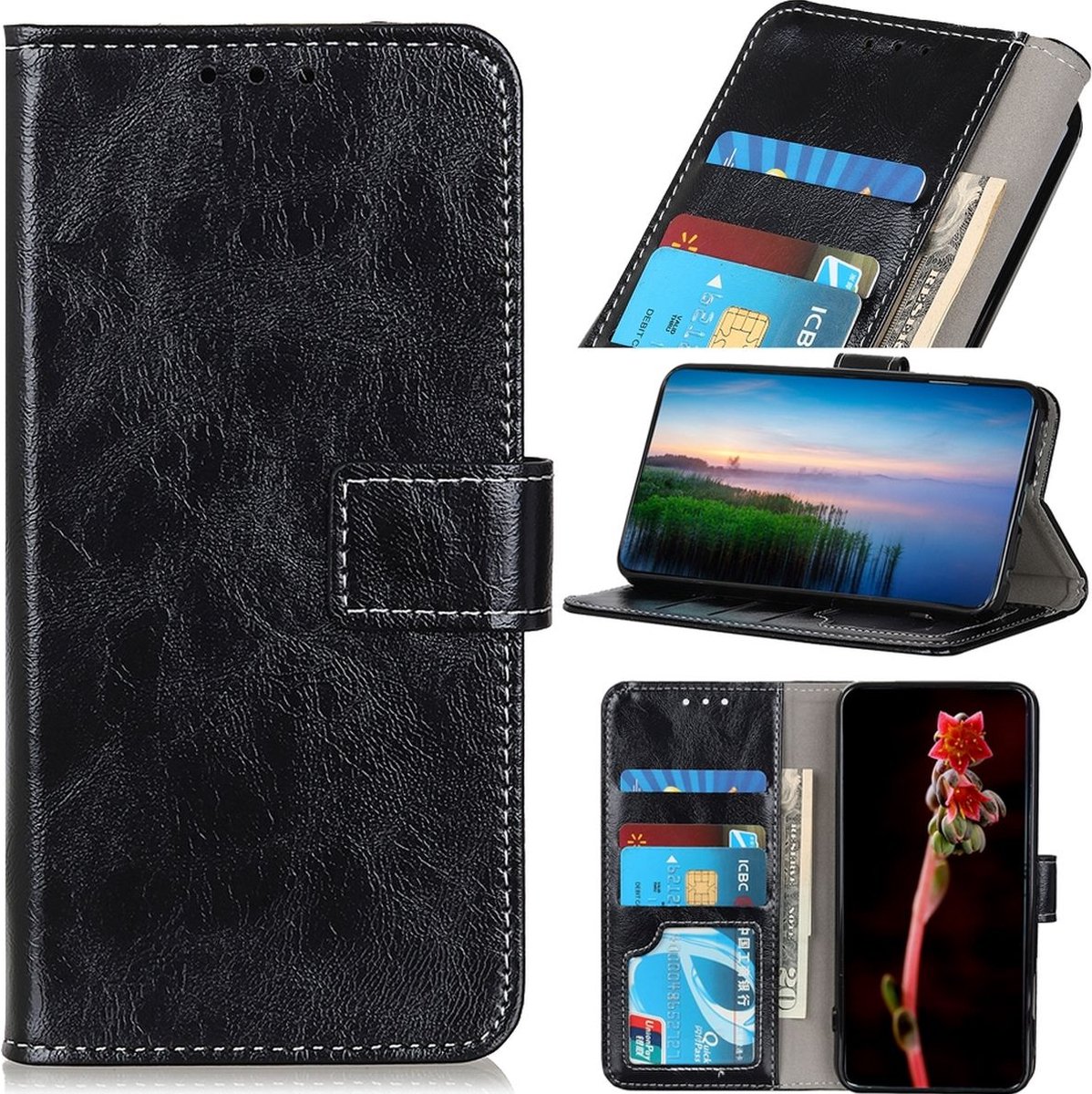 Mobigear Telefoonhoesje geschikt voor Motorola Moto E22i Hoesje | Mobigear Basic Bookcase Portemonnee | Pasjeshouder voor 3 Pasjes | Telefoonhoesje voor Pinpas / OV Kaart / Rijbewijs - Zwart