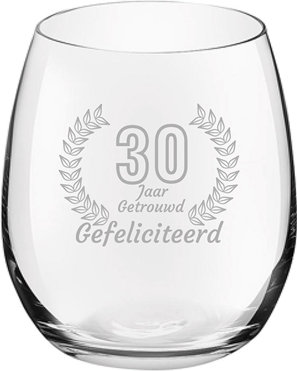 Gegraveerde Drinkglas 39cl Gefeliciteerd 30 jaar getrouwd