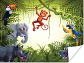 Poster Illustratie - Wilde dieren - Jungle - Jongens - Baby - Meisjes - 80x60 cm - Poster Babykamer