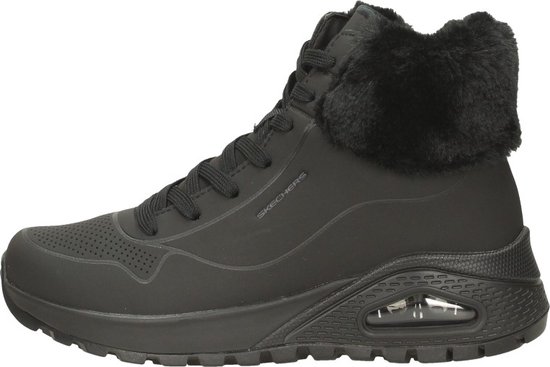 Zwarte Skechers Uno Rugged hoge sneaker met bontkraag en luchtdemping.