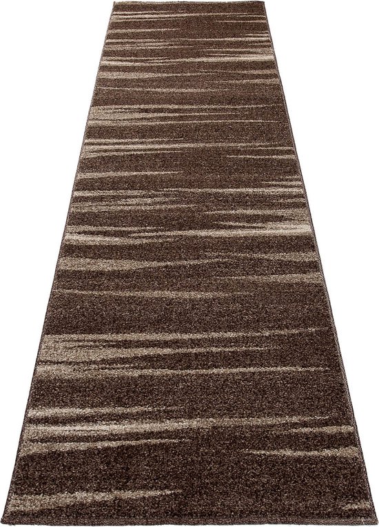 Tapiso Sari Tapis Coureur Marron Moderne Salon Couloir Tapis Taille- 90x400