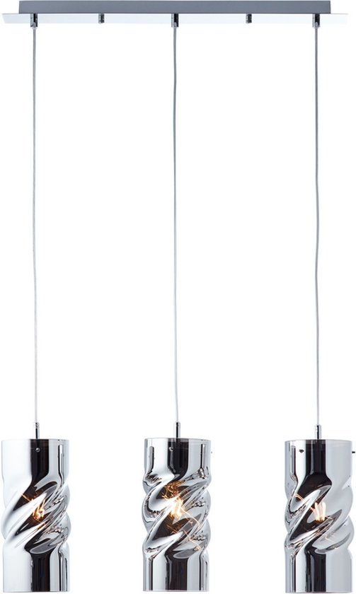 BRILLIANT lamp, Curly hanglamp 3-vlams chroom, glas/metaal, 3x A60, E27, 40W, normale lampen (niet meegeleverd), A++