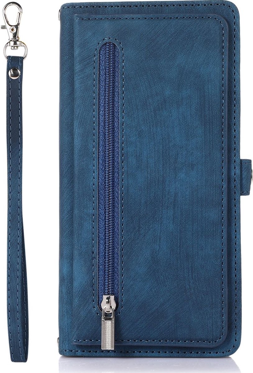 Mobigear Telefoonhoesje geschikt voor Apple iPhone 14 Plus Hoesje | Mobigear Zipper Bookcase Portemonnee | Pasjeshouder voor 3 Pasjes | Telefoonhoesje voor Pinpas / OV Kaart / Rijbewijs - Blauw