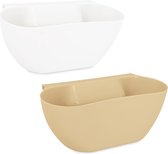 Navaris 2x opvangbak voor keukenafval - Hangende vuilnisbak voor keukenkastjes of -lades - Aanrecht afvalbak 3,8L - Vaatwasserbestendig - Wit en beige