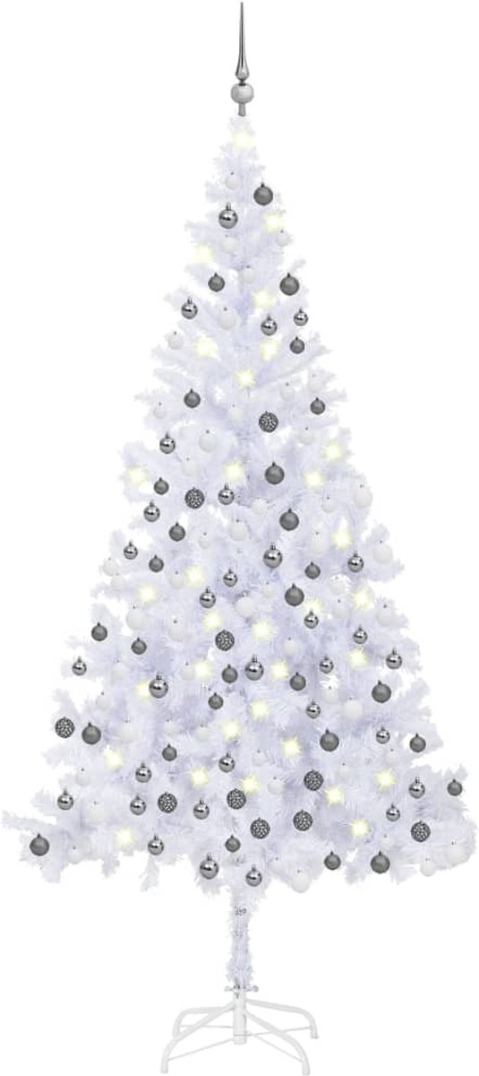 Prolenta Premium - Kunstkerstboom met LED's en kerstballen L 240 cm wit