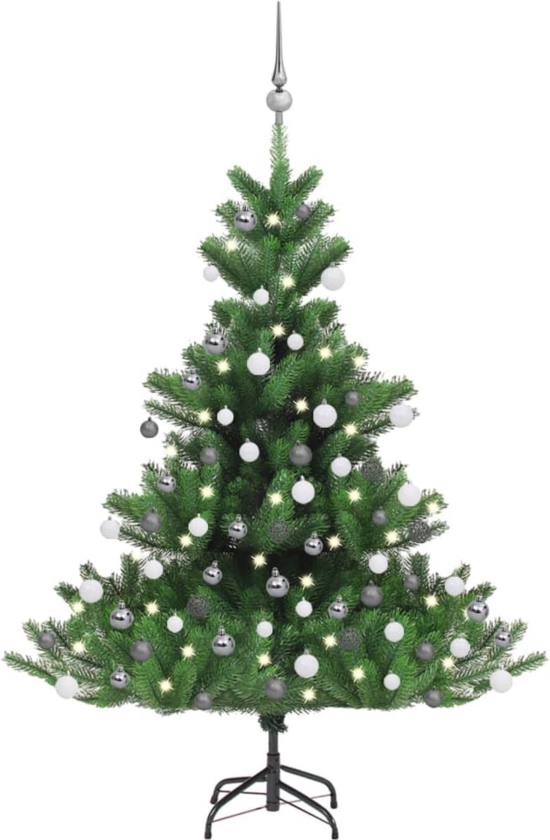 Prolenta Premium - Kunstkerstboom Nordmann met LED's en kerstballen 120 cm groen