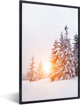Cadre photo avec poster - Soleil - Arbres - Neige - 40x60 cm - Cadre pour poster - Décoration de Noël - Décoration de Noël - Décorations de Noël salon - Décorations de Noël de Noël - Décoration de Noël pour l'intérieur - Noël