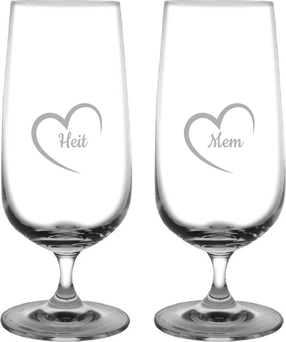 Gegraveerde bierglas op voet 41cl Mem mei hert & Heit mei hert