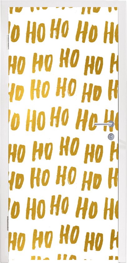 Deursticker Quotes - Kerstman - Spreuken - Ho ho ho - Goud - 90x215 cm - Deurposter