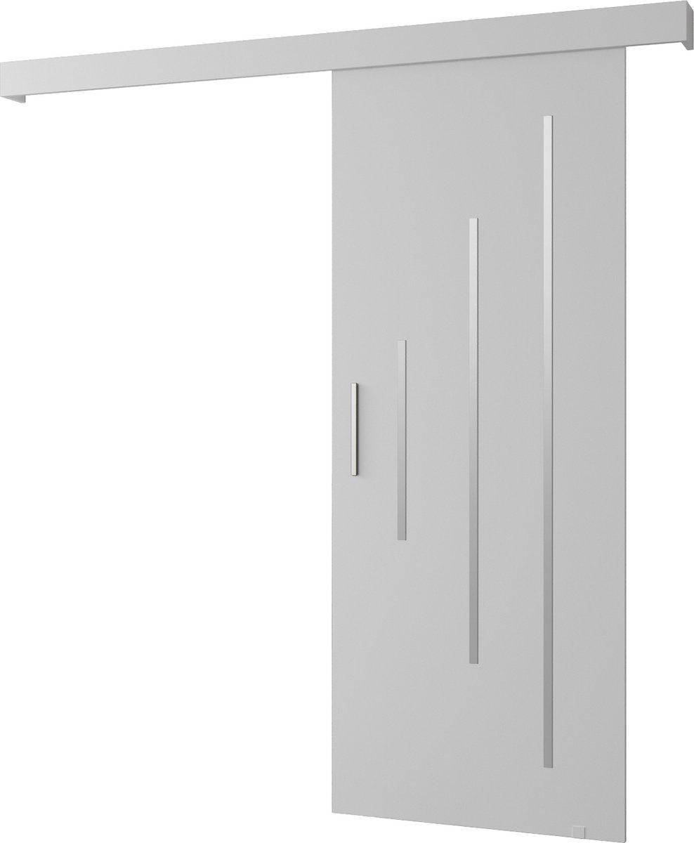 InspireMe - Schuifdeursysteem met rail - 90x204cm - AGRA Y - Wit Mat + Wit frame + Zilver Handvat met Soft-Close system