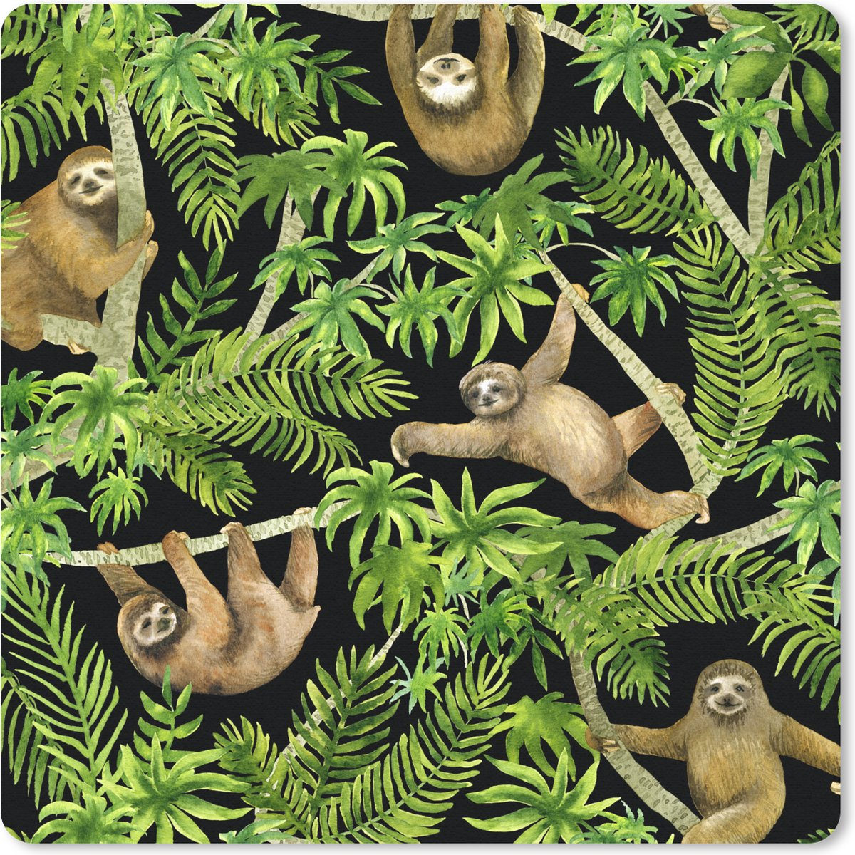 Muismat 20x20 cm - Mousepad Luiaard - Palm - Patroon - Jongens - Meisjes - Kinderen - Kindje - Muismatten